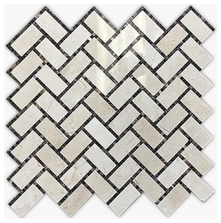 Crema Marfil Polished 2x4 Herringbone Marble Mosaic