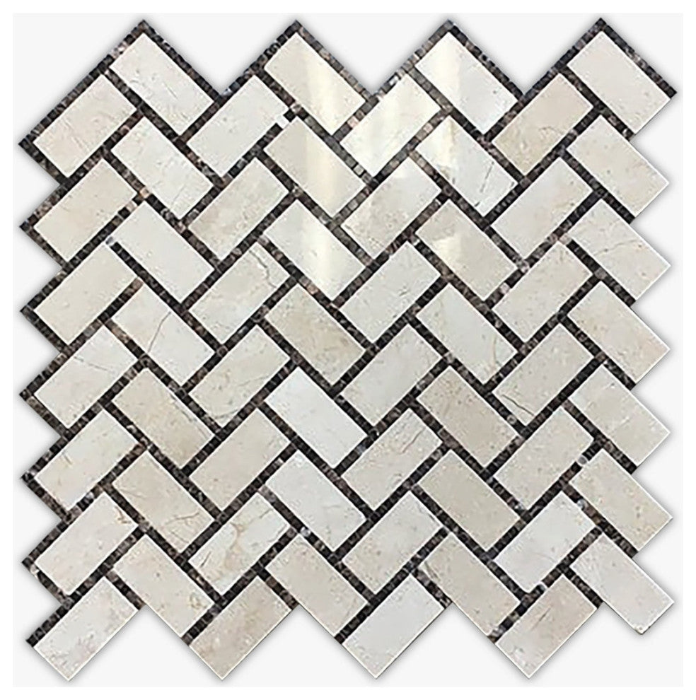 Crema Marfil Polished 2x4 Herringbone Marble Mosaic