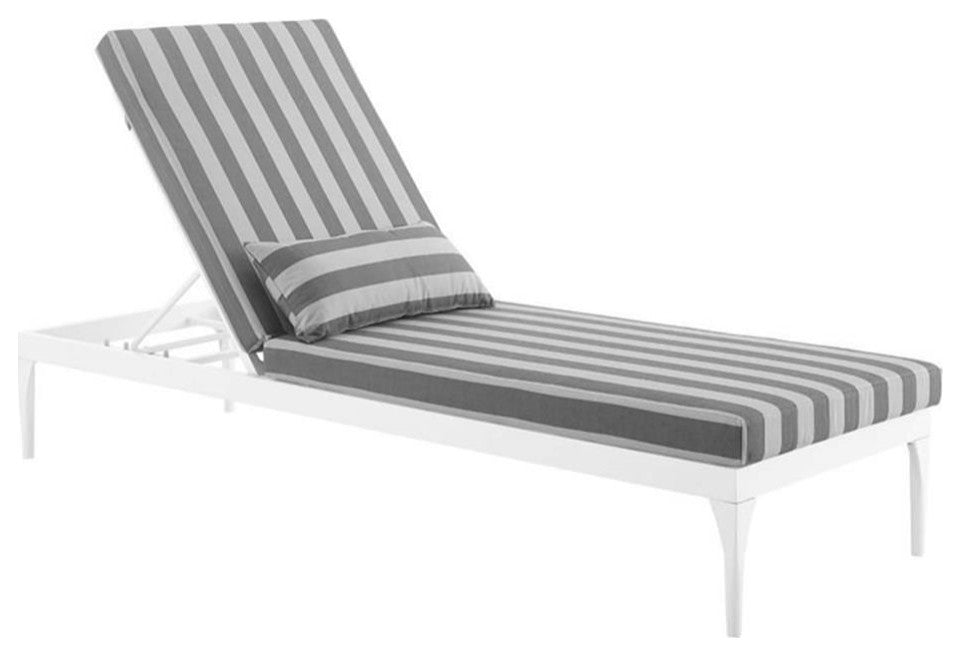 Modway Perspective Aluminum Patio Chaise Lounge Chair in White and Striped Gray