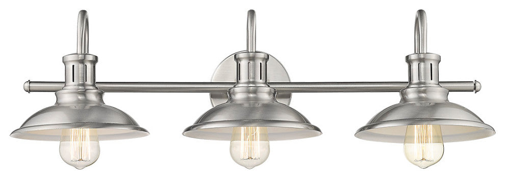 3 Light Rustic Bathroom Fixture in Satin Nickel