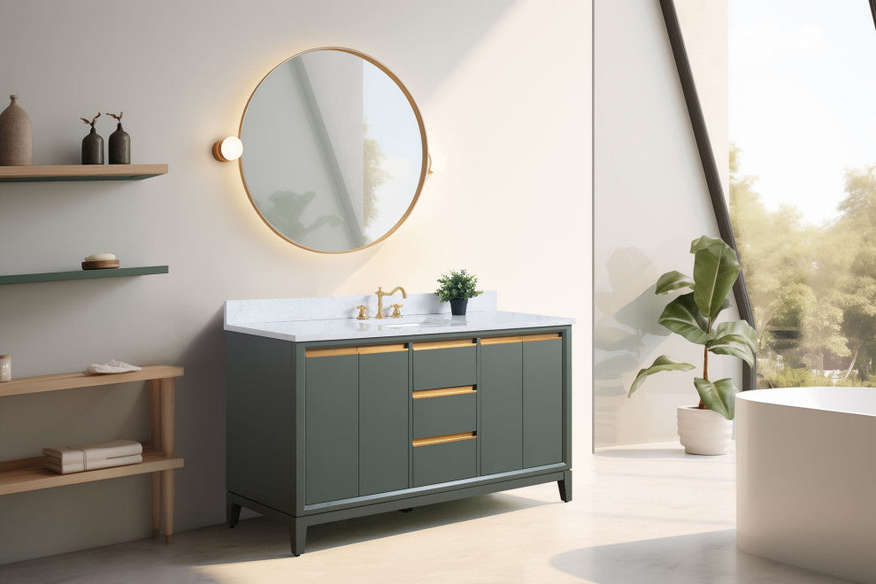 Vanity Art Bathroom Vanity With Sink, Vintage Green, 60" Single