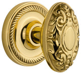 Rope Rosette Passage Victorian Door Knob, Polished Brass