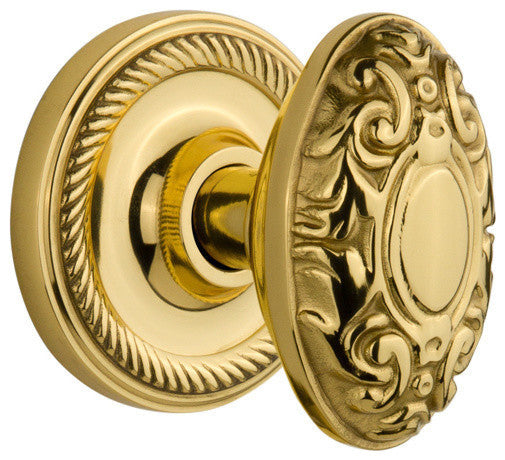 Rope Rosette Passage Victorian Door Knob, Polished Brass