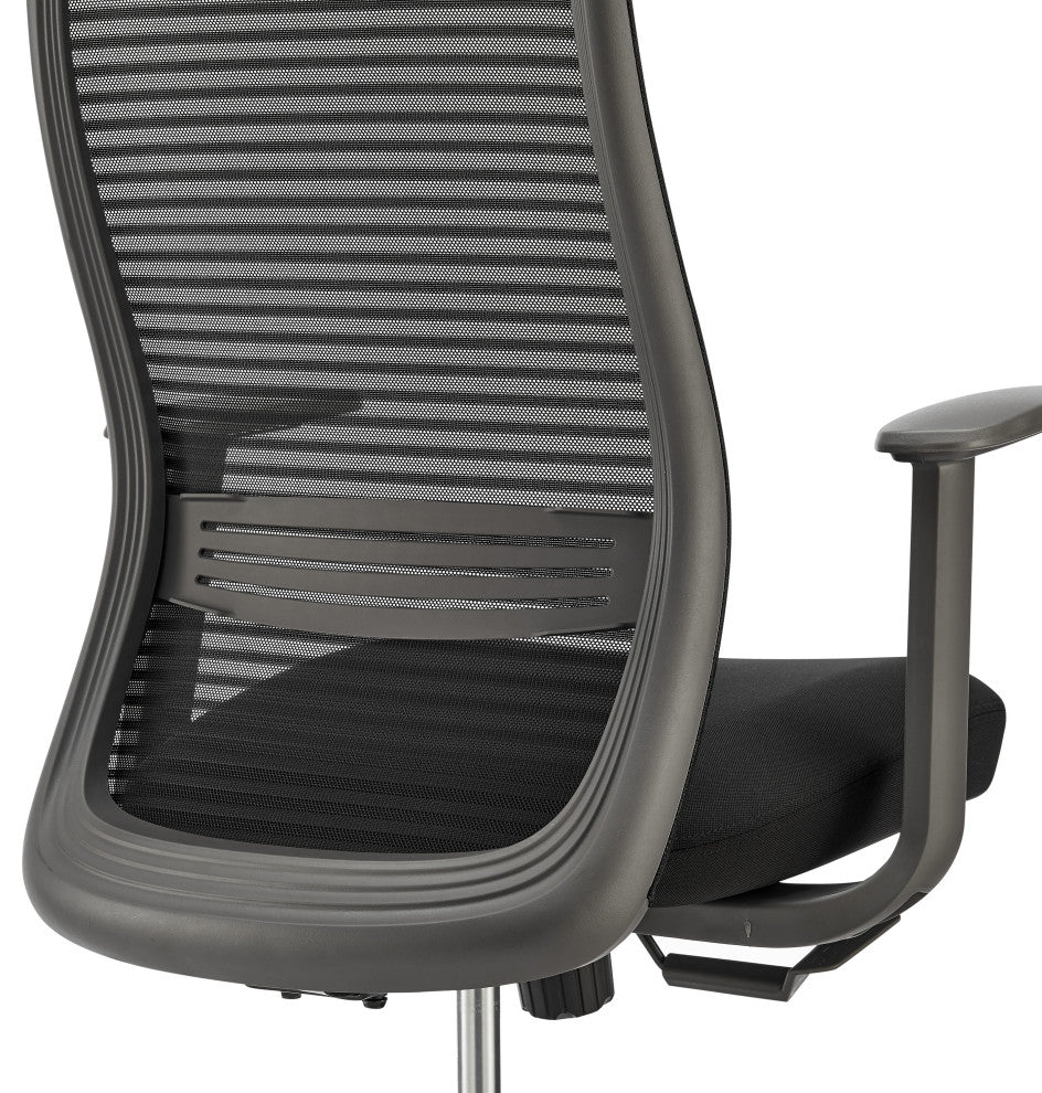 Kasper Mid-Back Office Chair, Black Mesh Back and Black Fabric Seat