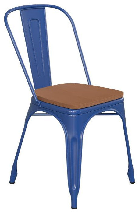 Perry Commercial Grade Metal Indoor-Outdoor Stackable Chair w/All-Weather Seat,