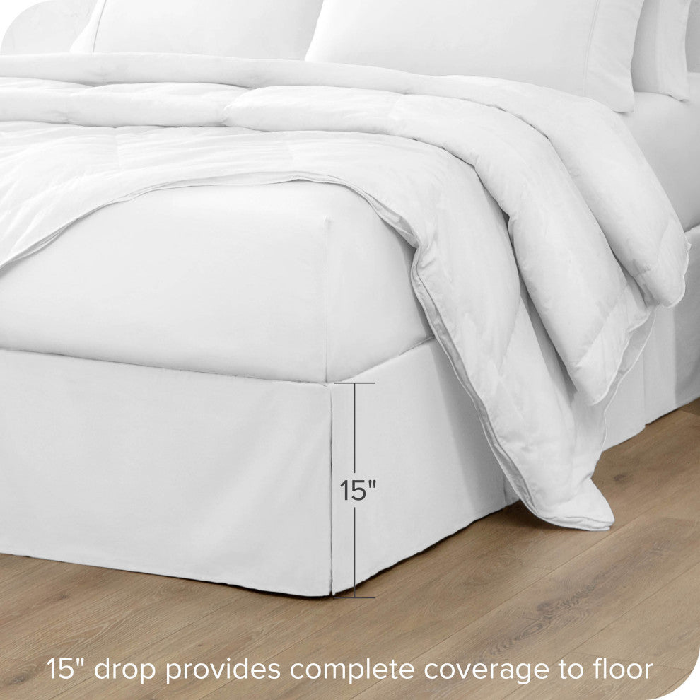 Bare Home Microfiber Bed Skirt , 15" Drop Length, White, Full Xl
