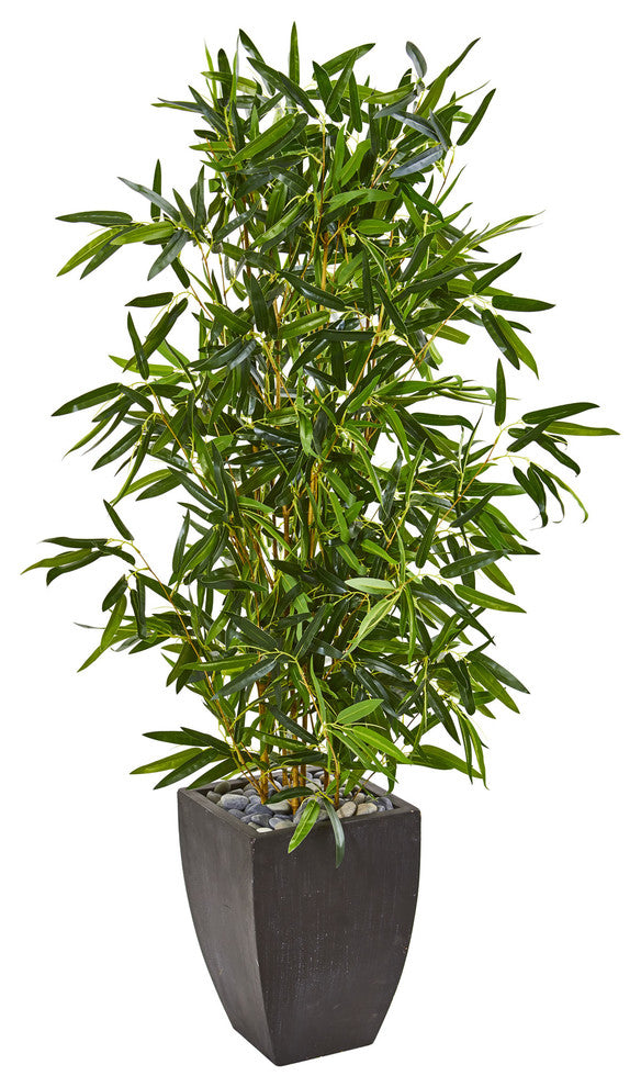 5' Bamboo Artificial Tree in Black Planter UV Resistant, Indoor/Outdoor