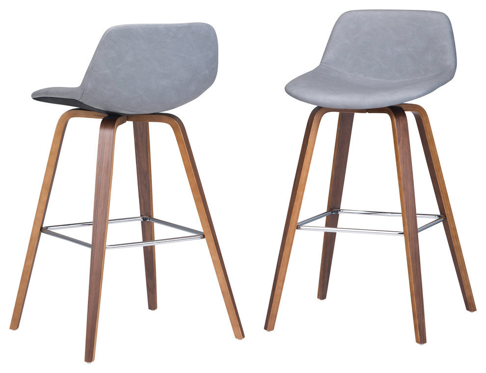 Randolph Bentwood Counter Stool, Set of 2, Stone Gray Faux Leather