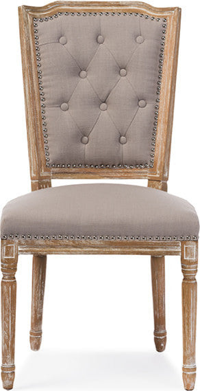 Estelle Weathered Oak Button-tufted Upholstered Dining Chair, Beige