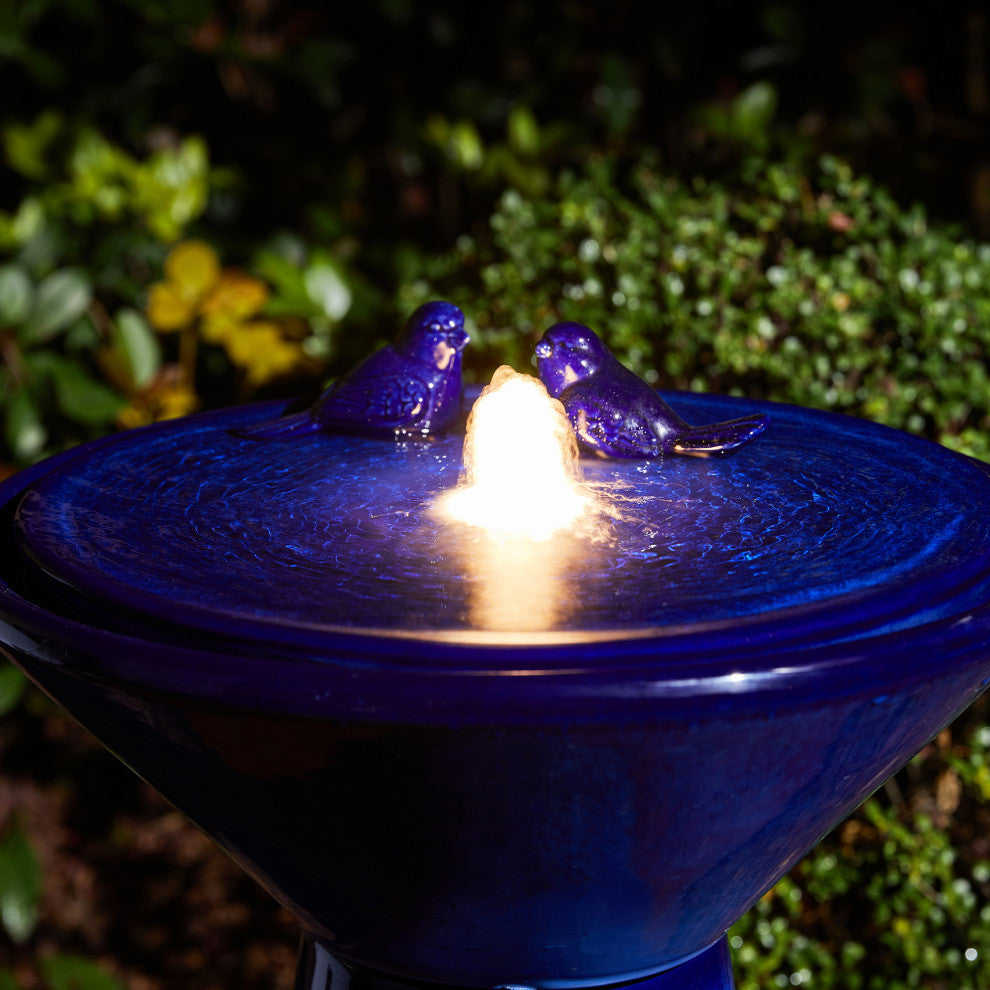 Cobalt Plant Pattern Pedestal Ceramic Fountain