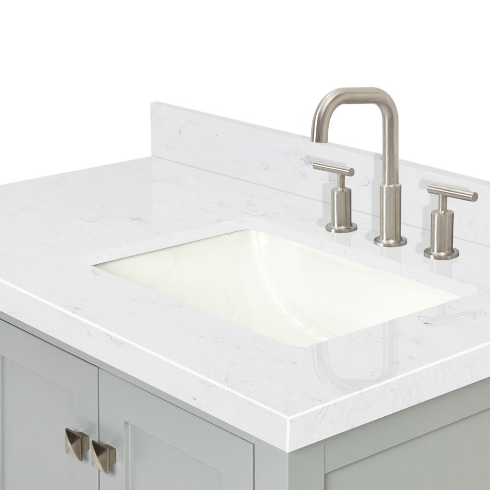 Ariel Cambridge 36" Right  Single Rectangle Sink Vanity, Carrara Quartz, Gray
