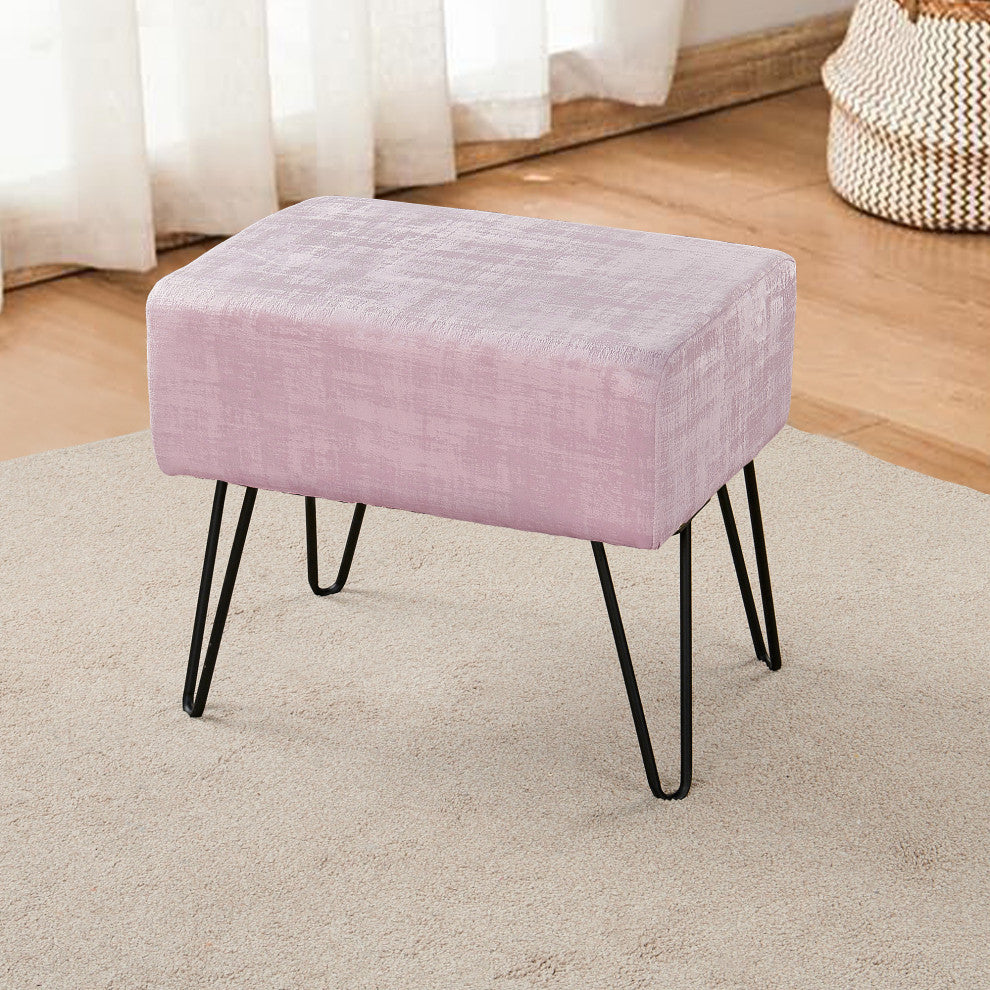 Textured Velvet Ottoman, Soft Pink