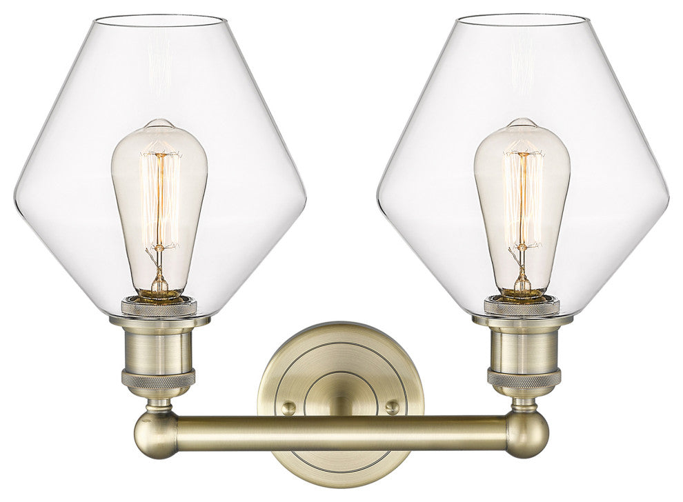 Cindyrella 2-Light 17" Bath Vanity Light, Antique Brass, Clear Shade