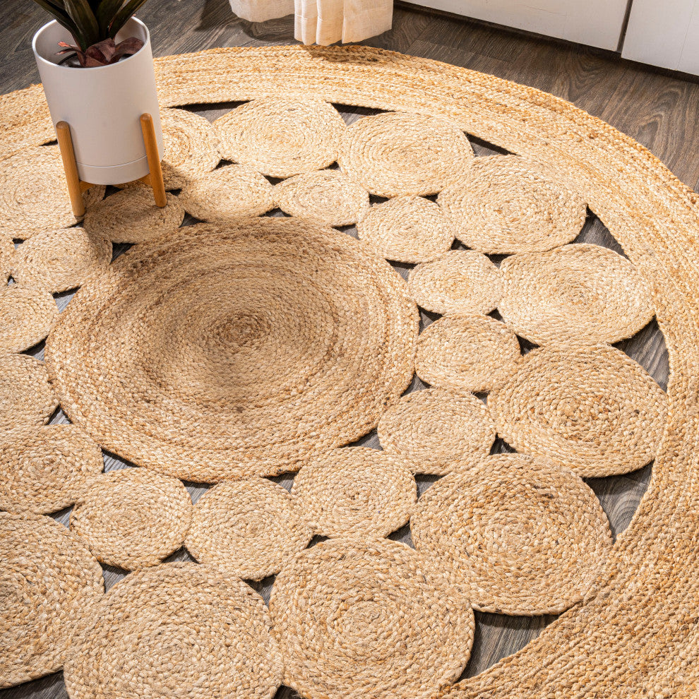 Cassia Round Natural Jute Boho Circle, Natural, 4' Round