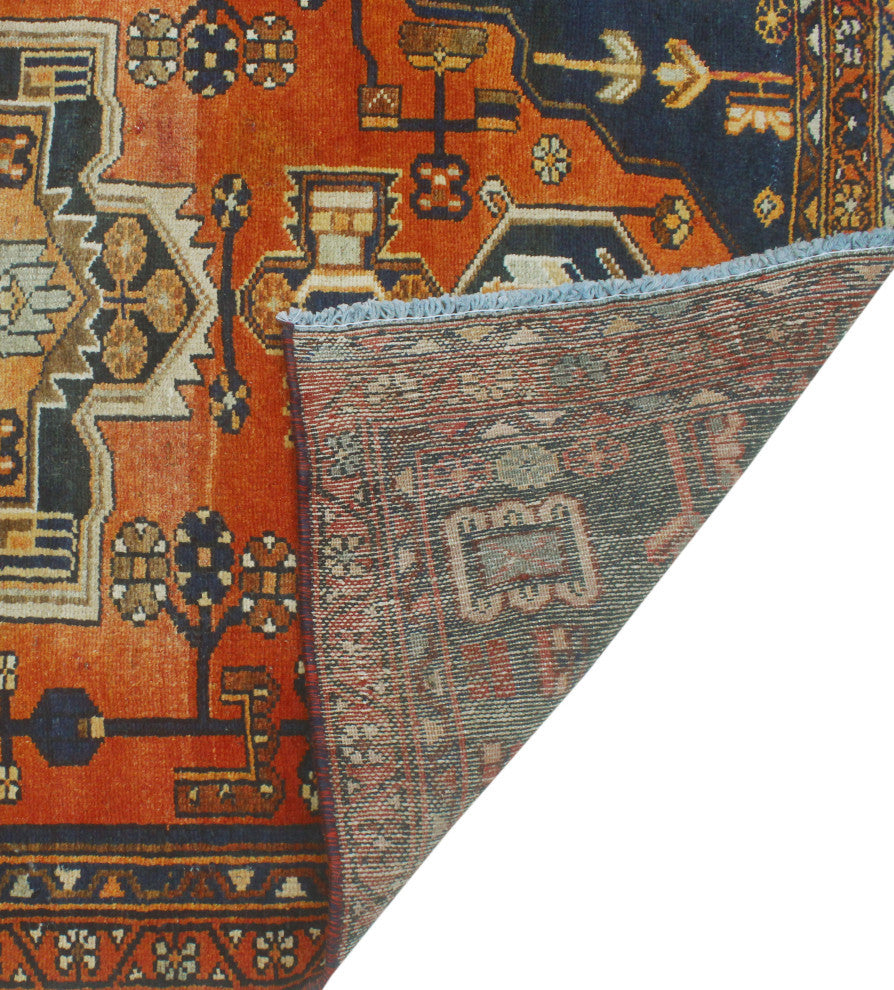 Fine Vintage Distressed Cwentun Rust/Navy Runner, 3'2x9'9