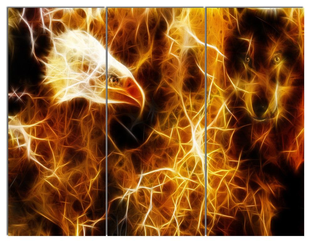 Wolf and Eagle Collage, Abstract Triptych Canvas Art Print, 36x28, 3 Panels