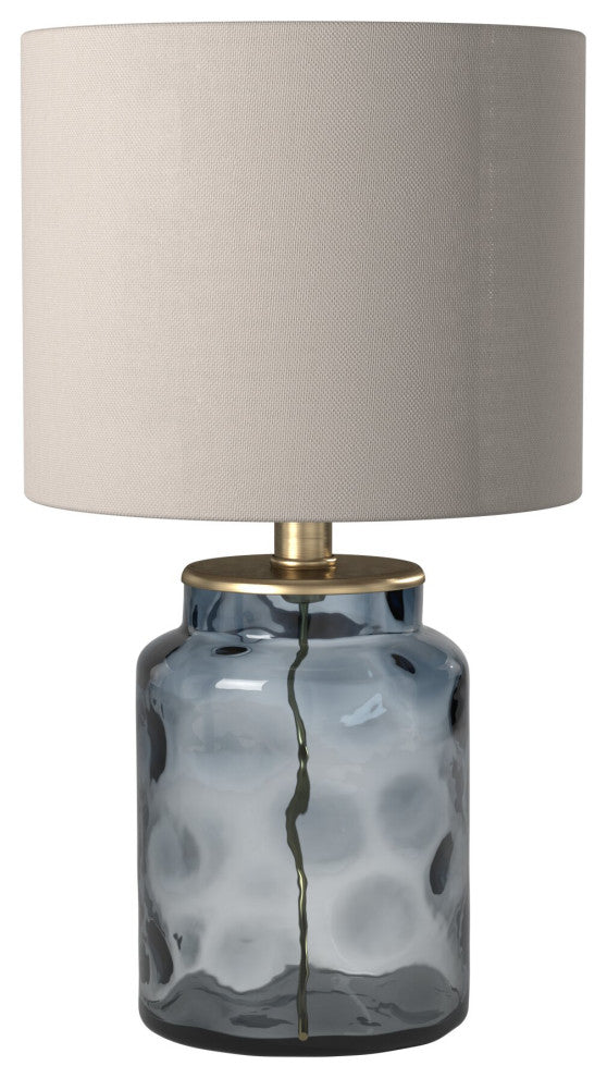 Blue Glass Accent Lamp with White Hardback UNO Shade