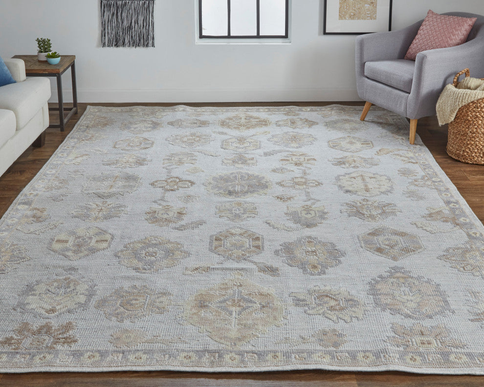 Weave & Wander Tierney Eco Friendly PET Oushak Rug, Vapor Gray/Bone/Tan, 3'-6" X
