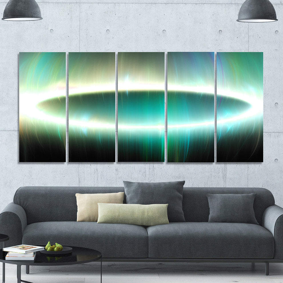 Large Green Oval Fractal Light, Abstract Canvas Art Print, 60"x28", 5 Panels