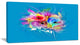 Summer Colorful Flowers on Blue, Extra Large Floral Wall Art, 32"x16"