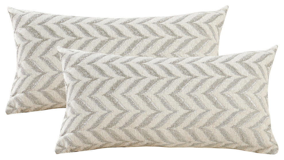 Jacquard Chenille Pillow Covers, 2-Piece Set, Silver, 14"x26"