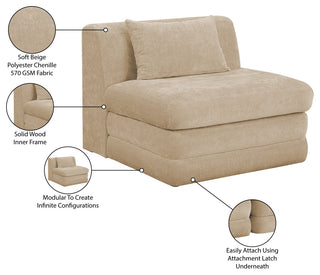 Stellar Upholstered Modular Chair, Beige, Chenille Fabric, Armless Modular Chair