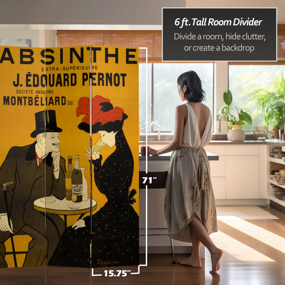 6' Tall Double Sided Absinthe Canvas Room Divider