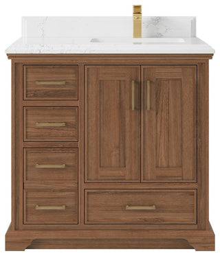 Charlotte Teak 36" Bathroom Vanity Right Offset Dark Natural 1.5" Empira Quartz