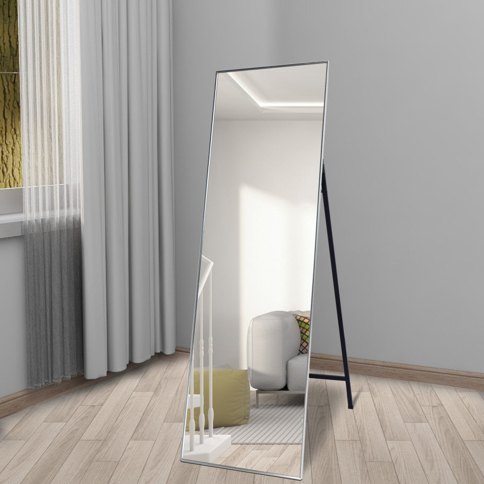 65 inch Rectangular Aluminum Framed Floor Wall Hanging Bedroom Mirror, Silver, 2