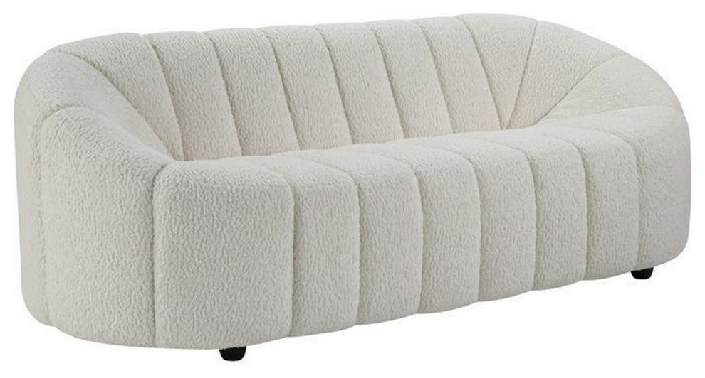 Benzara BM262233 Sofa With Textured Fabric and Vertical Channel Tufting, White