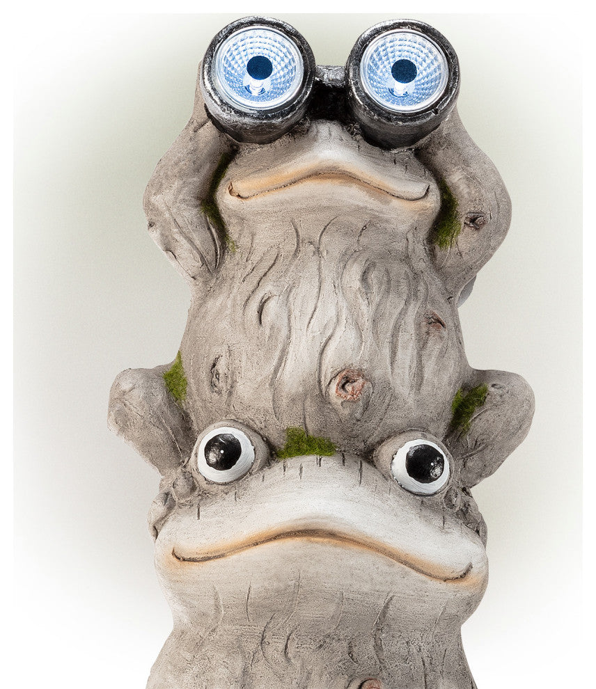 Alpine Solar Three Stack Frogs Statue with LED Light, 24"