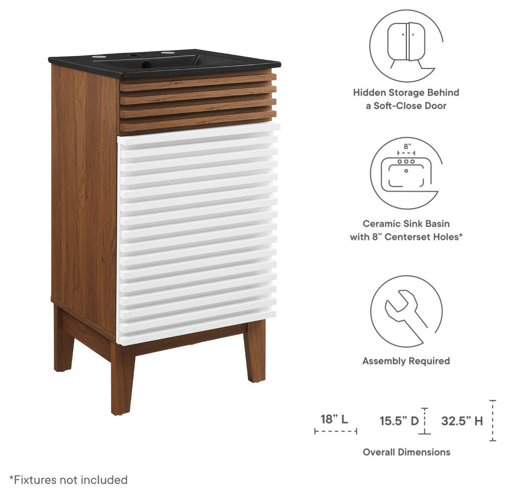 Render 18" Bathroom Vanity, White Walnut Black