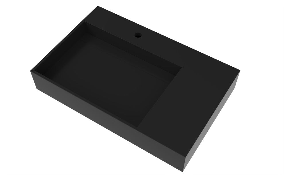 CastelloUSA Juniper Wall Mounted Countertop Concealed Drain Basin Sink, Black, 30", Left Basin, Standard