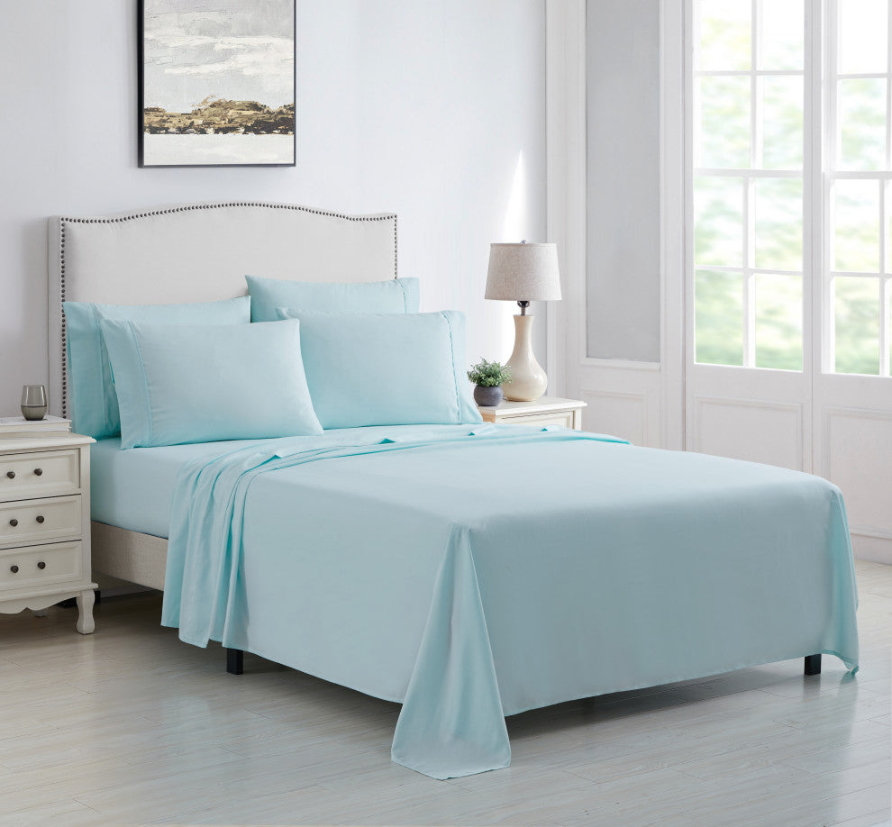 Kathy Ireland 6 Piece Brushed Microfiber Sheet Set, Light Blue, Twin