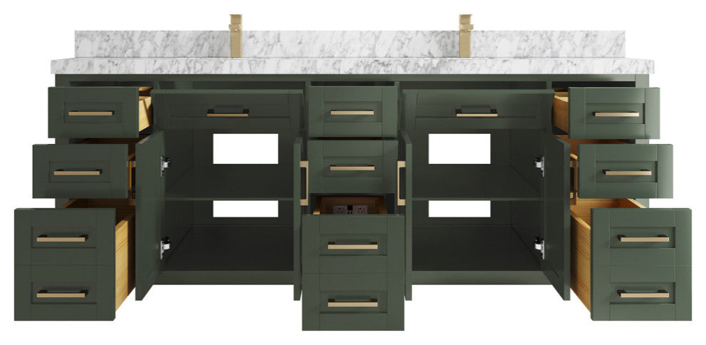 Cambridge 84 Double Sink Bath Vanity in Pewter Green 2" Carrara Marble