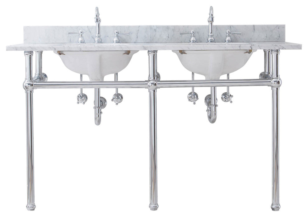 Embassy 60" Wide Double Wash Stand, P-Trap, Countertop With Basin, Faucet