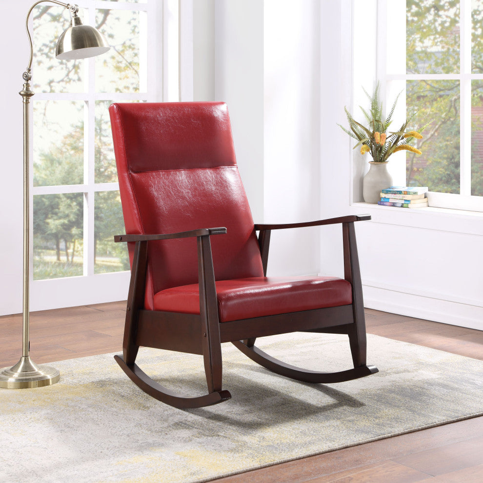 Raina Rocking Chair, Red PU and Espresso Finish