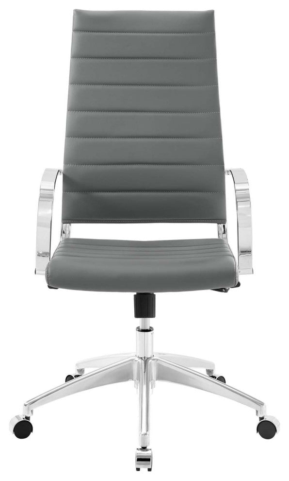 Computer Work Desk High Back Chair, Faux Leather, Gray, Modern, Home Office