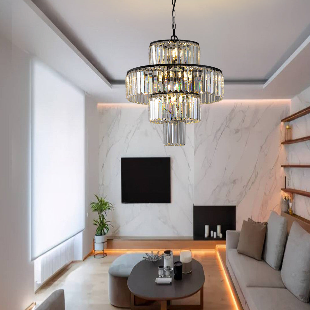 12 Light Black Luxury Crystal Chandelier