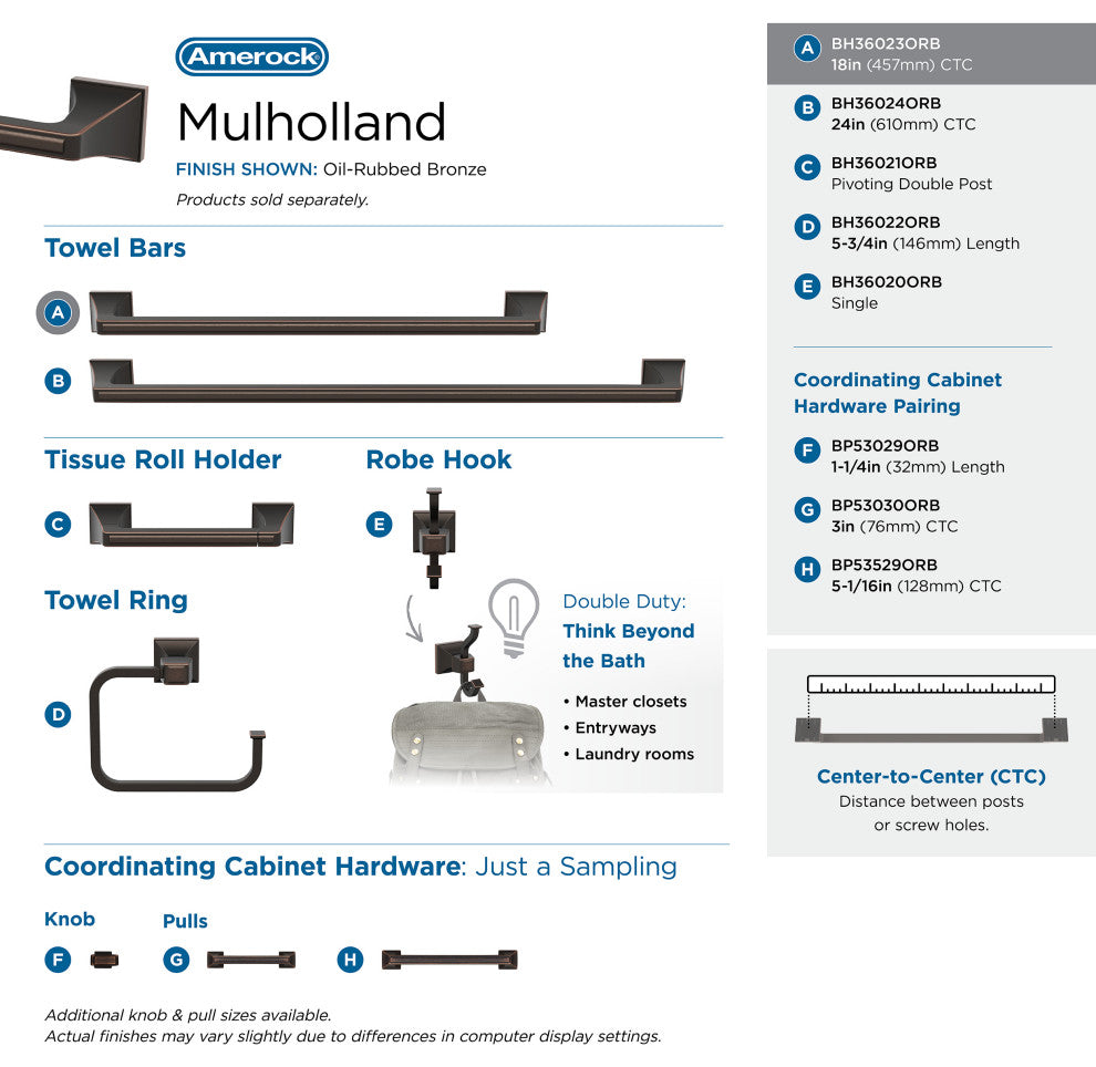 Amerock Mulholland Traditional Towel Bar, Oil Rubbed Bronze, 18" Center-to-Cente