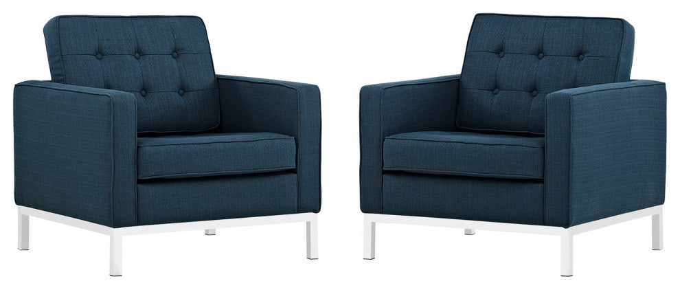 Modern Azure Loft Armchairs Upholstered Fabric Set of 2