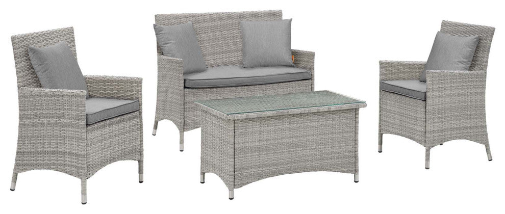 Bridge 4 Piece Outdoor Patio Patio Conversation Set with Pillow Set