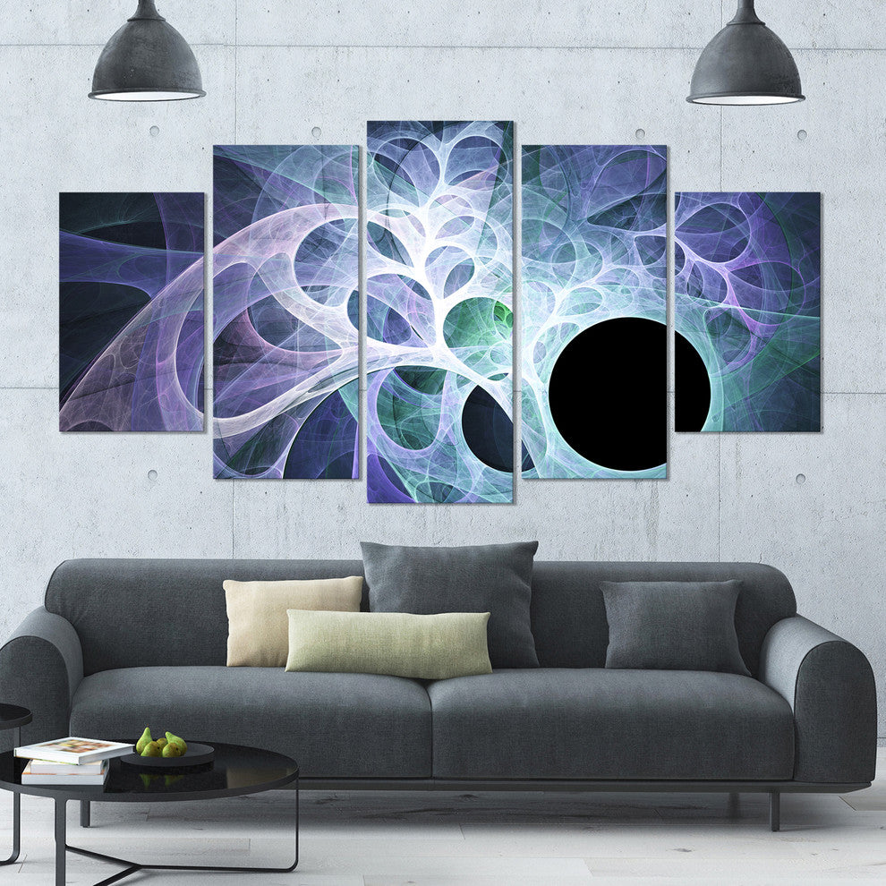 Light Blue Fractal Angel Wings, Contemporary Wall Art Canvas, 60"x32", 5 Panels