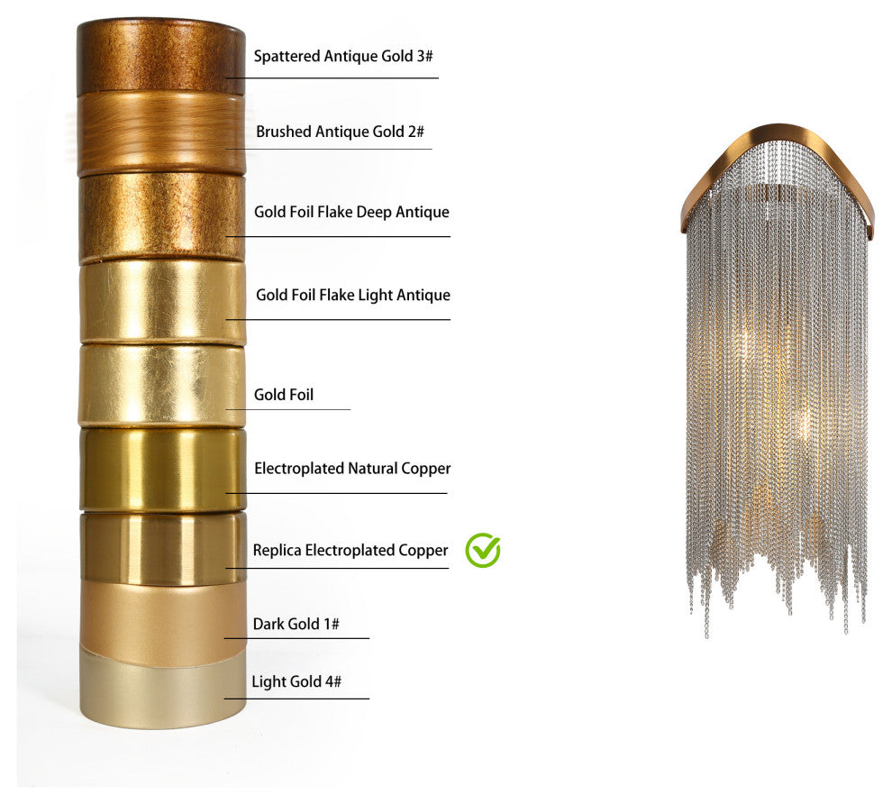 LNC Shoebill 7" Draped Chain Wall Sconces, Brass/Silver