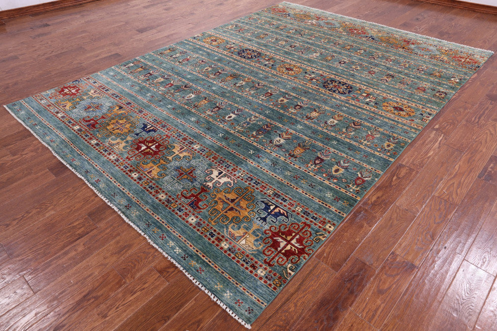 7' 11" X 11' 2" Khorjin Super Kazak Hand Knotted Rug Q10751