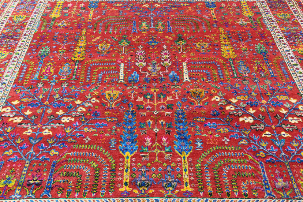 9' Square Persian Ziegler Handmade Wool & Silk Rug - Q13721