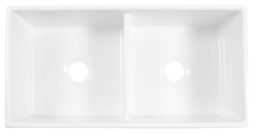 Austen Crisp White Fireclay 36" Double Bowl Farmhouse Undermount Kitchen Sink