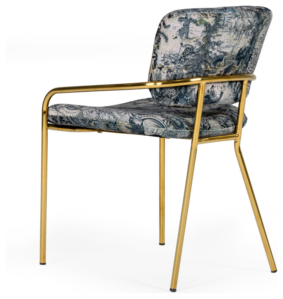 Modrest Farnon Modern Patterned Velvet and Gold Dining Chair