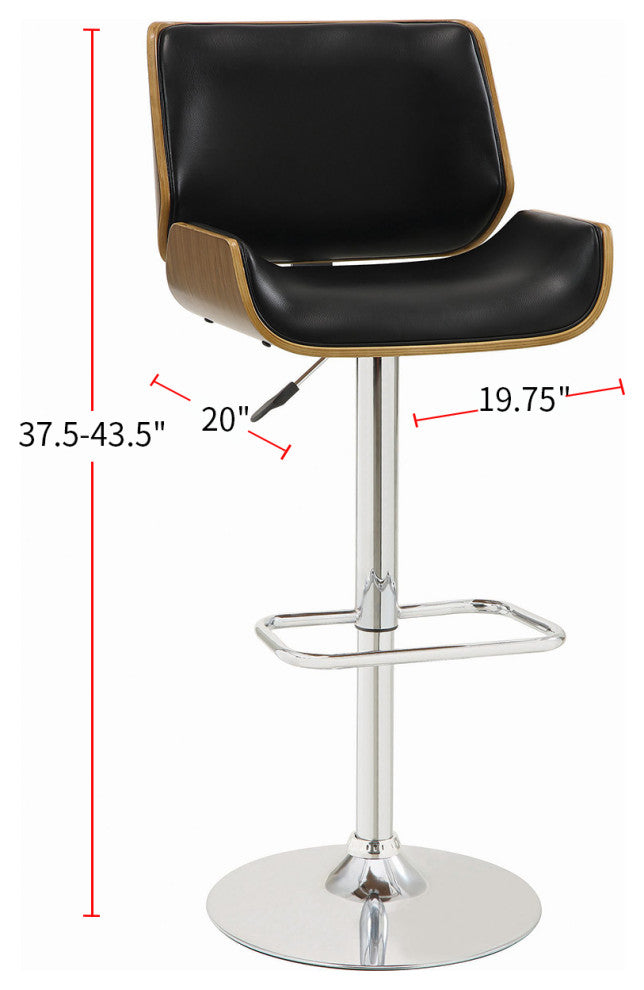 Faux Leather Adjustable Height Bar Stool, Black and Chrome