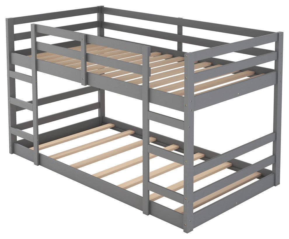 Gewnee Twin Over Twin Bunk Bed with Ladder in Gray